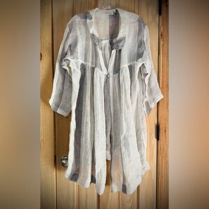 Paper Lace Lagenlook Boho 100% Linen Open Front Cardigan Duster Tunic Dress